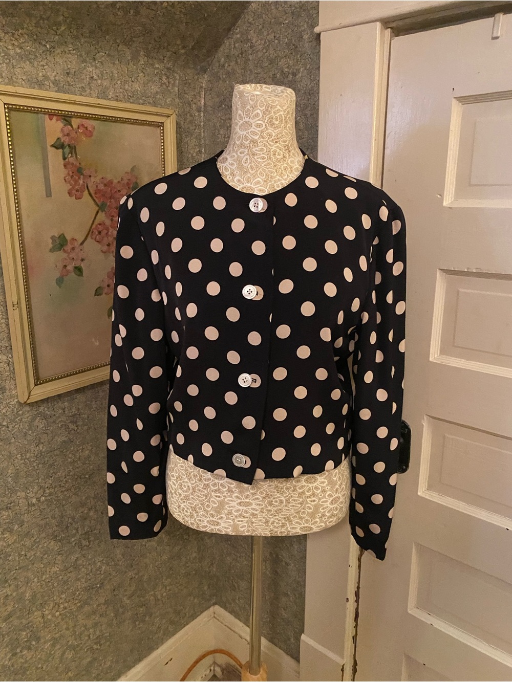 Rare vintage Carolyne Roehm for Elizabeth Arden crop jacket black / polka dot 10